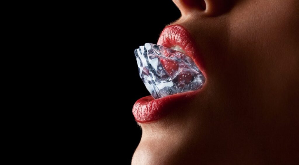 Cubos de Hielo en boca de mujer